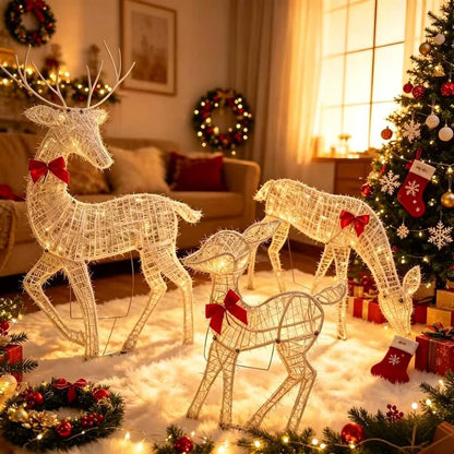 ⏳🔥 Offre limitée : -50 % ! ⏰Ensemble de rennes de Noël lumineux à LED avec nœuds, famille décorative pour l’intérieur et l’extérieur