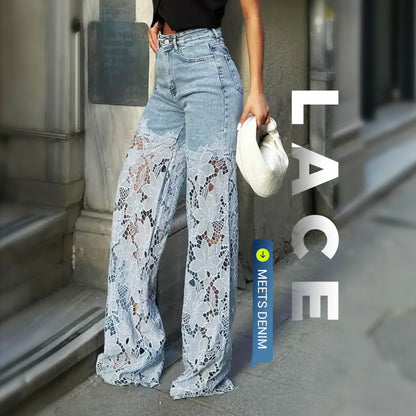 📢📢Grandes soldes !⏰Jeans en denim patchwork dentelle tendance