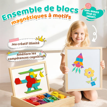 🔥 50% DE RÉDUCTION ! ✨ Puzzle Magnétique en Bois - 180 Pièces Géométriques, Apprentissage STEM, Boîte de Rangement Portable 🧲🧩