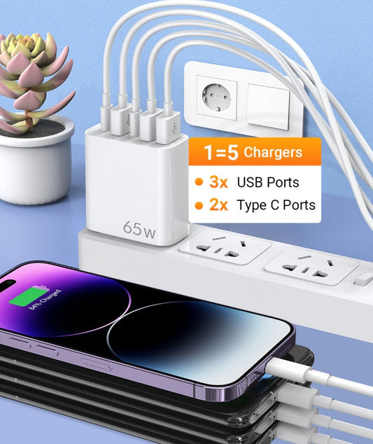 🎉Ventes chaudes - 50 % de réduction👍[Cadeau pratique] Chargeur rapide 65 W à ports multiples 5 en 1