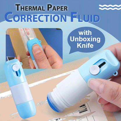 📝 Fluide correcteur pour papier thermique + couteau de déballage ✨ Correction nette, 2‑en‑1 pratique ⚡‑50% DE RÉDUCTION ! Idéal pour bureau et expédition ✂️