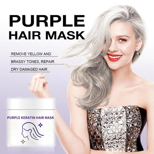💜Masque capillaire à la kératine violette : fixe la couleur et neutralise les tons cuivrés et jaunes pour les cheveux blonds, gris argentés et méchés.
