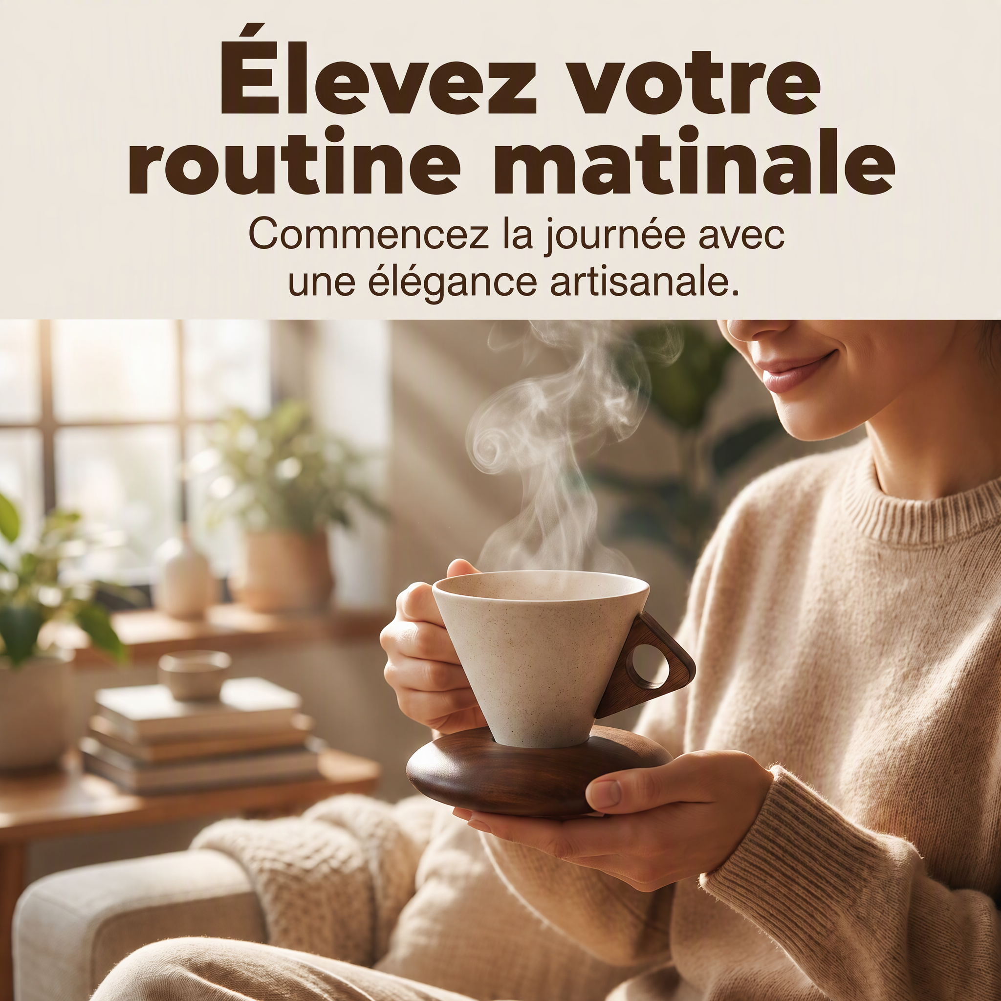 ☕ PROMO FLASH : 50% DE RÉDUCTION ! 🍂 Tasse à Café Vintage – Anse en Bois & Sous-tasse – Poterie Rustique & Émail Mat – 150 ml for Moments Chaleureux ✨