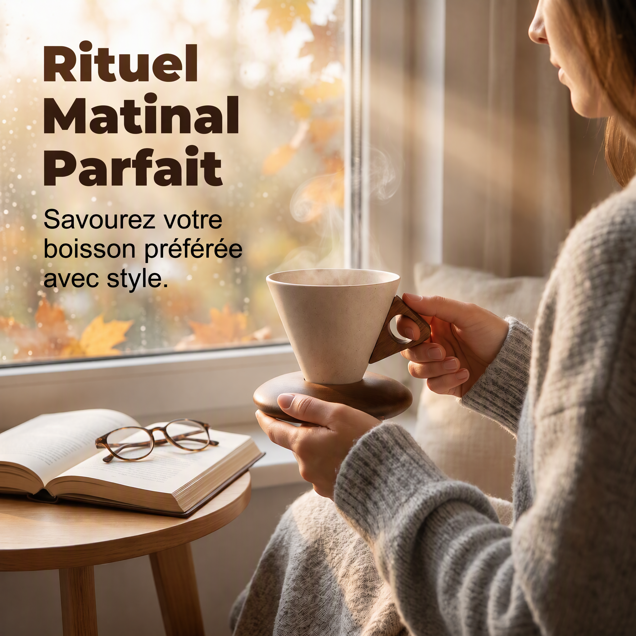 ☕ PROMO FLASH : 50% DE RÉDUCTION ! 🍂 Tasse à Café Vintage – Anse en Bois & Sous-tasse – Poterie Rustique & Émail Mat – 150 ml for Moments Chaleureux ✨