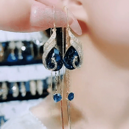 🦚 50% DE RÉDUCTION ✨ Boucles d'oreilles Paon – Dorées, pendantes & strass – Élégantes, raffinées & parfaites comme cadeau pour un look chic ou une occasion spéciale 🎁