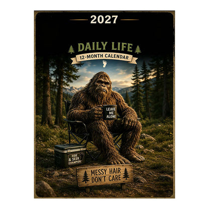 🦶📅 Calendrier 2027 La vie quotidienne du Bigfoot, illustrations originales, décoration murale tendance