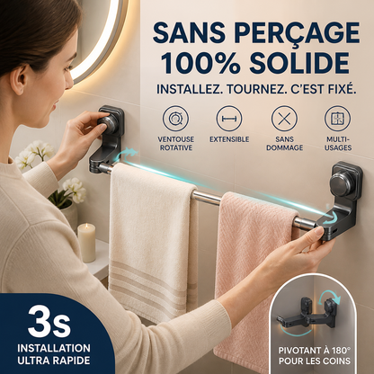 🔥‑50% DE RÉDUCTION🚿 Porte‑serviettes à ventouse réglable sans perçage, fixation forte, facile à poser et à déplacer dans la maison ✨