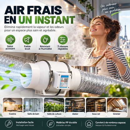 🔥‑50% Réduction ! Ventilateur de conduit pressurisé 💨 Débit puissant, installation facile, ventilation efficace pour maison ✨