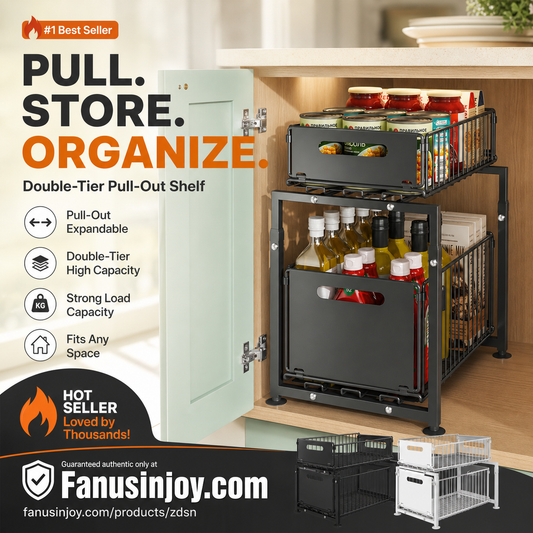 🔥-50% OFF⏳ Organisateur de placard double étagère coulissante ✨ Hauteur ajustable, acier carbone, sans montage, rangement optimisé 🧺