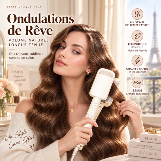 💁‍♀️✨PROMO 50% !🌀Fer à boucler 32mm ionique, chauffe rapide, 4 températures pour de belles ondulations✨