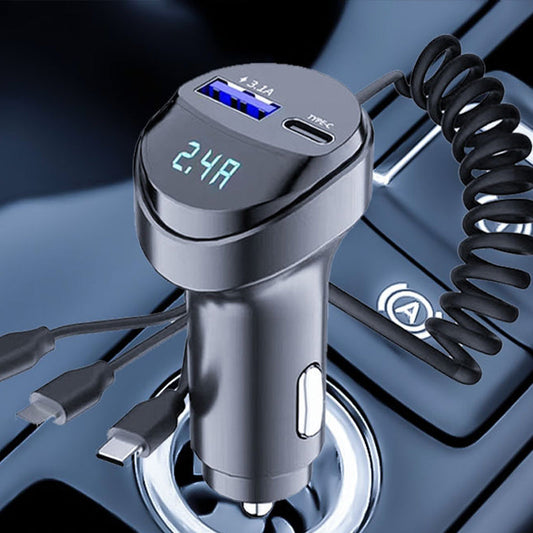 Chargeur de Téléphone pour Voiture à Charge Rapide avec Câble de Chargement 3 en 1