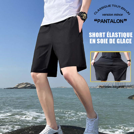 Short extensible en soie glacée pour homme de taille grande