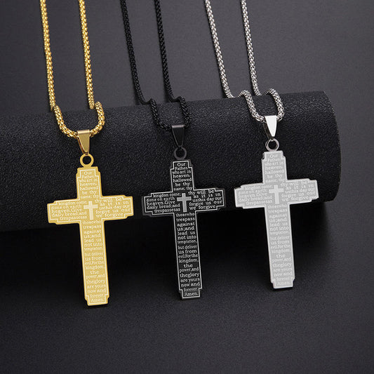 Collier à Pendentif en Croix avec Verset Biblique