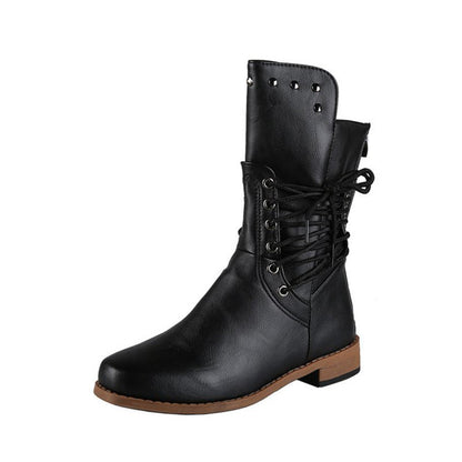 Bottines à Lacets à Talon Bas et à Bout Rond pour Femmes