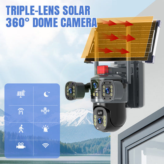 💥2025 Nouvelle vente chaude🎥 Caméra dôme solaire à triple objectif 360°✈️ livraison gratuite