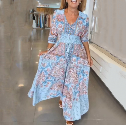 🔥Ventes Flash d'Été - 50% DE RÉDUCTION🔥 Robe Longue Élégante à Fleurs avec Cordon pour Femmes