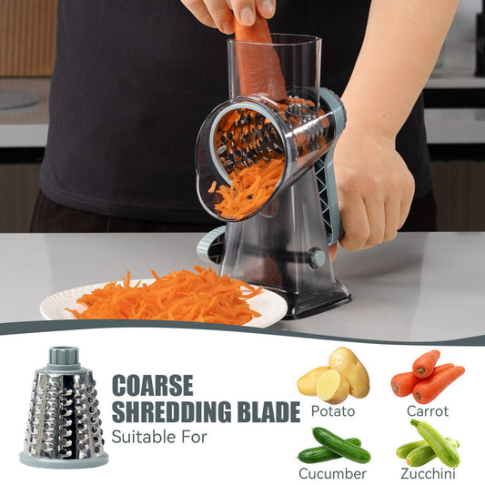 🧀 49% DE RÉDUCTION ! 🔪 Râpe à Fromage Rotative 3-en-1 + Coupe-Légumes - Lames en Acier Inoxydable pour Préparations Culinaires Rapides 🥒✨