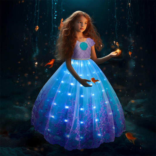 Ensemble de Robes de Fête Lumineuses à Thème Sirène pour Enfants 🧜‍♀️✨ - Parfait pour des Fêtes Enchantées! 🎉