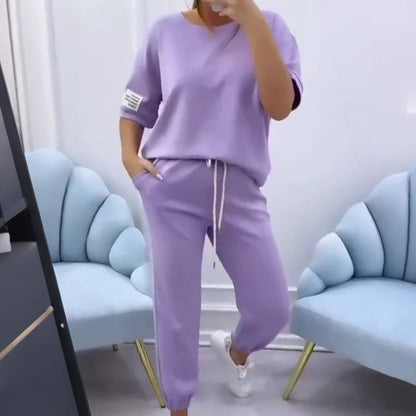 ⏳ Offre spéciale à durée limitée ⏰ Ensemble haut et pantalon décontractés de couleur unie pour femme