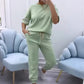 ⏳ Offre spéciale à durée limitée ⏰ Ensemble haut et pantalon décontractés de couleur unie pour femme