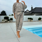 Ensemble 2 pièces pour femme : haut et pantalon à imprimé léopard