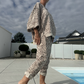 Ensemble 2 pièces pour femme : haut et pantalon à imprimé léopard