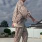 Ensemble 2 pièces pour femme : haut et pantalon à imprimé léopard
