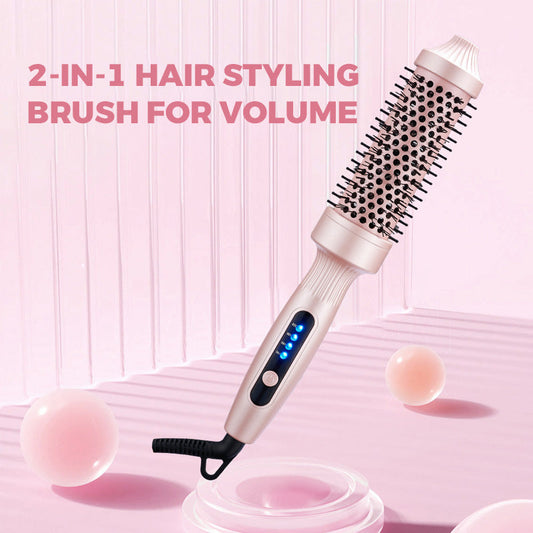 Brosse à Coiffer 2 en 1 pour Volume - Température Réglable, Céramique Tourmaline - Noir/Rose