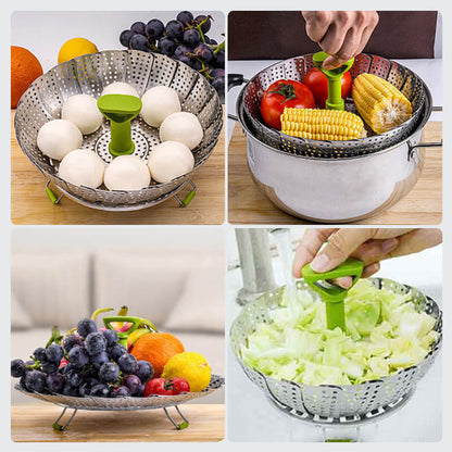 🥘 Cuit‑vapeur pliable en acier inoxydable ✨ Gain de place, résistant, cuisson saine ⚡‑49% DE RÉDUCTION ! Idéal pour vos légumes 🥦