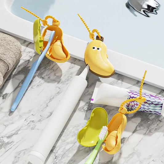 Étui de rangement portable et mignon pour brosse à dents en forme de banane avec distributeur de dentifrice