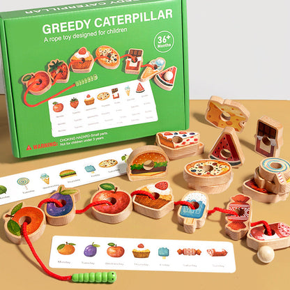 🐛 50% DE RÉDUCTION! ✨ Chenille Gourmande en Bois - Jouet à Tirer avec Corde pour Enfants dès 3 Ans (Développe la Motricité et la Créativité) 🌟🧒