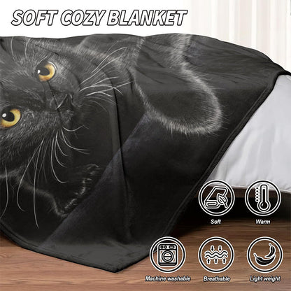 📢📢 60 % DE RÉDUCTION !!! 🛋️✨ Couverture Black Cat Four Seasons — Design minimaliste, ultra-douce et polyvalente 🐾🖤