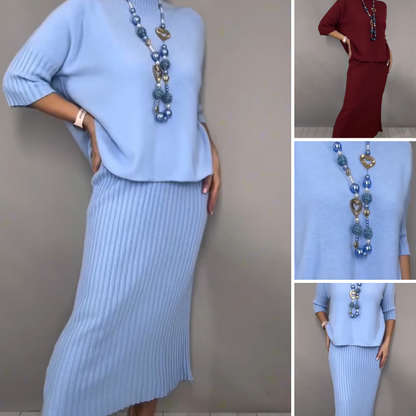 📢📢 60% de réduction👗 Confort chic ! Pull en maille doux et jupe midi tendance