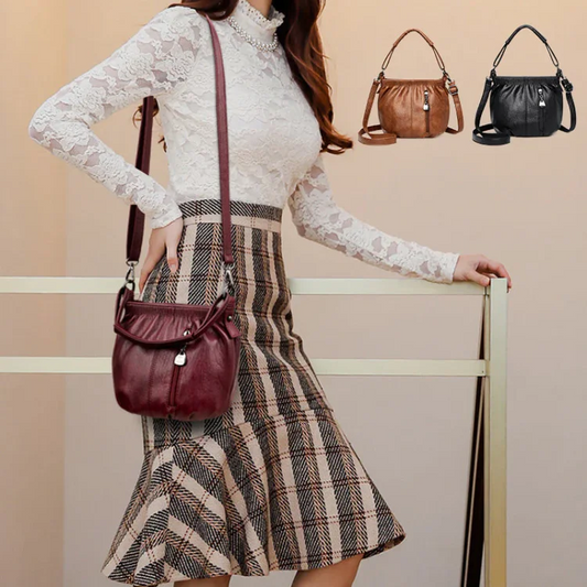 📣🎊Sac à main en cuir souple à seau plissé simple et décontracté à la mode