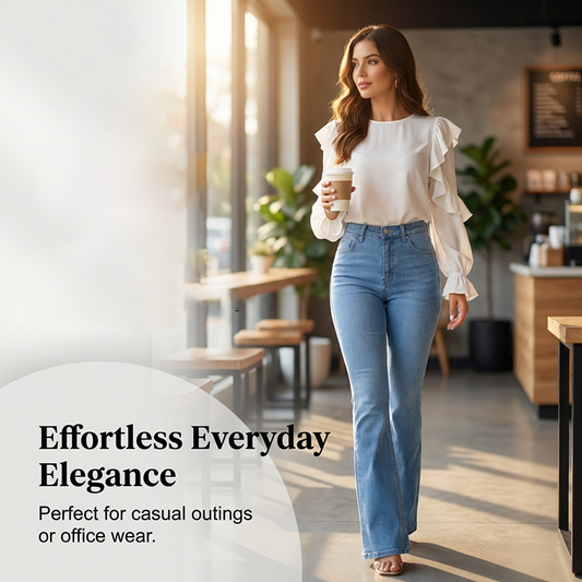 👖 50 % DE RÉDUCTION ! 💙 Jean stretch taille haute évasé pour femme : Coupe confortable, style rétro et tissu stretch 🌸