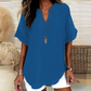 👚60 % DE RÉDUCTION ! 🔥Top ample à manches courtes tendance – Col en V cranté, ourlet asymétrique et tissu léger (5 couleurs, tailles S à 2XL) 🌸