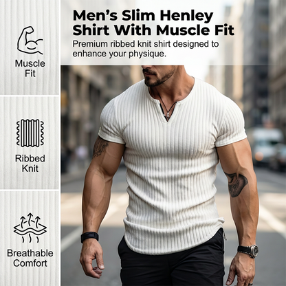 💥Offre à durée limitée - Chemise Henley slim unie pour homme