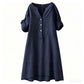 Robe Tunique Femme Décontractée à Col V et Boutons