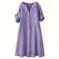 Robe Tunique Femme Décontractée à Col V et Boutons