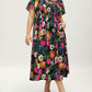 ⏰Soldes d'été : 70 % de réduction💃Robe midi à fleurs, col carré et smocks, avec poches