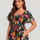 ⏰Soldes d'été : 70 % de réduction💃Robe midi à fleurs, col carré et smocks, avec poches