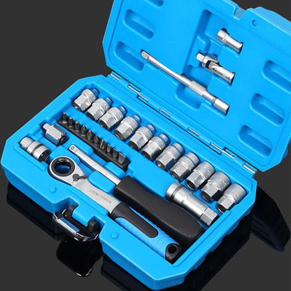 🔧📐Coffret douilles universel, cliquet angle réduit avec rallonge‑cardan, pour auto moto et meubles🚗✨