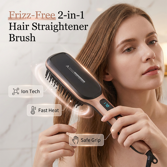 💇 Brosse Lissante 2-en-1 à Ions Négatifs – Lisseur à Brosse Protection Anti-Brûlure Réglage Température🛡️ glisse douce sans agresser votre cuir chevelu