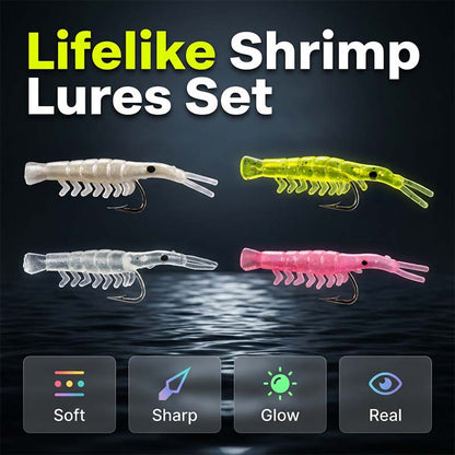 🦐🔥 LOT 50 leurres crevettes réalistes avec hameçons intégrés souples attractifs pour pêche en mer et rivière ✨