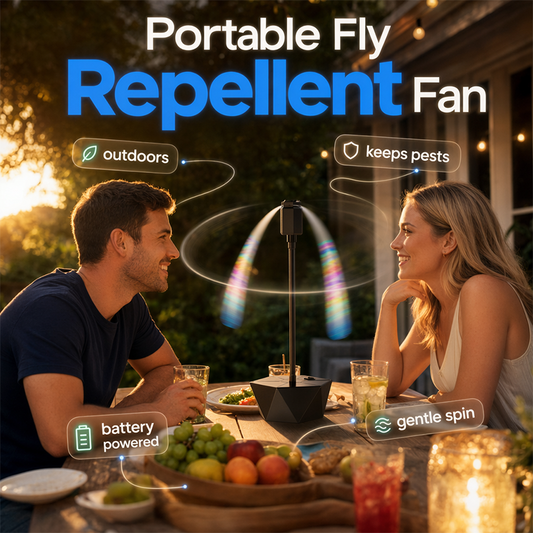 🌳💨 Ventilateur répulsif insectes | Rétractable, charge USB sans fil, efficace contre mouches en extérieur ✅