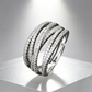 💫 50% DE RÉDUCTION! 💍 Bague Croisée Multi-Rangs Ajustable – Zircones étincelantes, tige ouverture & finition miroir – Idéale pour le quotidien, le bureau & les soirées ✨