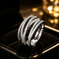 💫 50% DE RÉDUCTION! 💍 Bague Croisée Multi-Rangs Ajustable – Zircones étincelantes, tige ouverture & finition miroir – Idéale pour le quotidien, le bureau & les soirées ✨