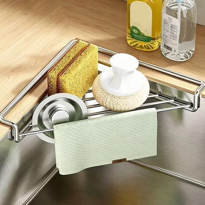 🌀🧼🧽Support d'angle pour évier en inox, gain de place, égouttage rapide pour éponges et chiffons de vaisselle✨