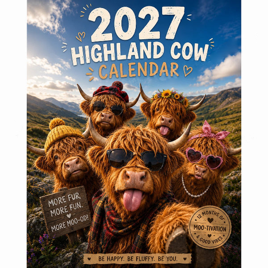 🔥‑50% OFFRE LIMITÉE 🐮 Calendrier mural 2027 Highland Cow humoristique, format A4, déco murale originale 🗓️✨