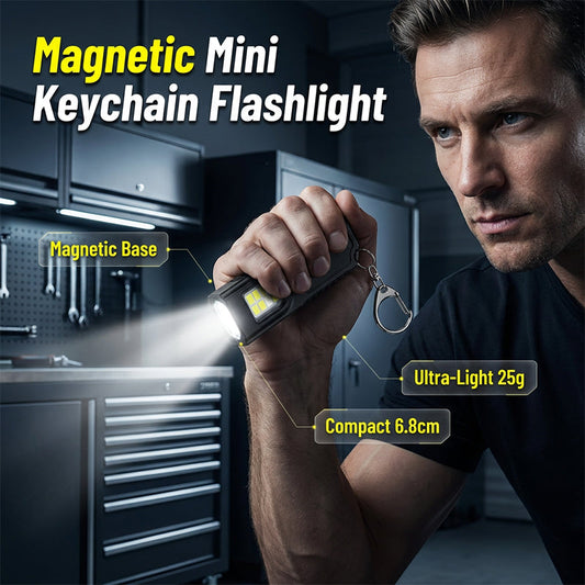 🔑🔦 Mini lampe torche porte-clés à base magnétique, compacte lumineuse, pratique pour la maison, voiture et déplacements ✨